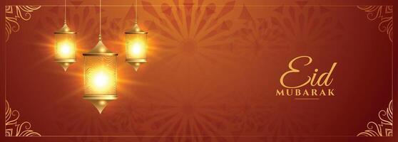 glowing islamic lantern decoration for eid festival vector
