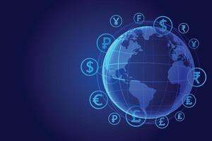 global virtual money transfer techno concept background in set vector