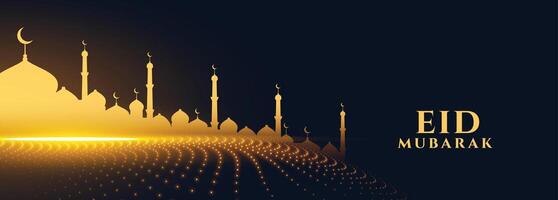 golden sparkling mosque for eid festival banner vector