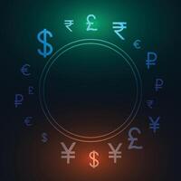 collection of virtual foreign currency symbol background with empty frame vector