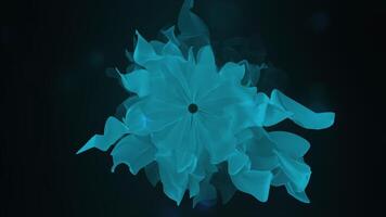 elektrisch Blau Blütenblatt schwebend im dunkel Wasser, Erstellen künstlerisch Symmetrie video