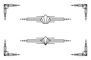 Arte deco línea borde. moderno Arábica oro marcos, decorativo líneas fronteras y geométrico dorado etiqueta marco diseño elementos vector