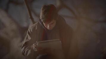 Young Creative Male Artist Drawing a Sketch Outside in the Park video