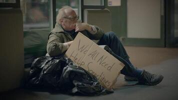 deprimiert arbeitslos Senior obdachlos Bettler Sein Arm nach Job Verlust video