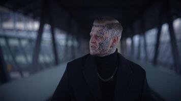 Unconventional Young Man Covered in Tattoos and Dark Black Clothes video