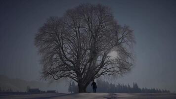 Masculin la personne en marchant dans Profond neige à la recherche à Célibataire arbre video