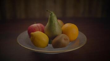 Colorful Fresh Organic Raw Fruit Snack Food on Wooden Table video