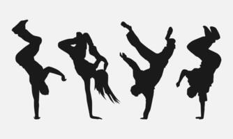 set bundle of breakdancer silhouettes. illustration. vector