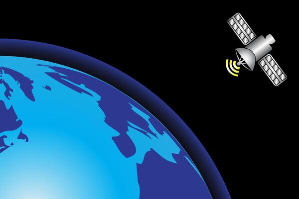 Satellites in orbit around earth. Global communication connect concept.