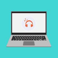 en línea radio música transmisión Servicio concepto con portátiles, auriculares y listas de reproducción. audio jugador y en línea radiodifusión Internet medios de comunicación dispositivo. vector