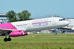 Warsaw Poland. May 28, 2018. A passenger plane takes off from the runway of Chopin Airport in Warsaw. photo