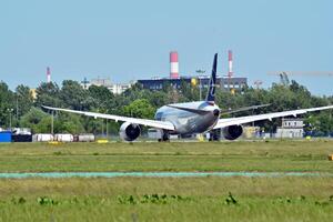 Warsaw Poland. June 8, 2018. Chopin Airport in Warsaw. Plane at the airport after landing. photo