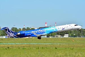 Warsaw Poland. May 28, 2018. A passenger plane takes off from the runway of Chopin Airport in Warsaw. photo