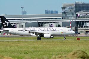 Warsaw Poland. June 8, 2018. Chopin Airport in Warsaw. Plane at the airport after landing. photo