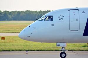 Warsaw Poland. June 8, 2018. Chopin Airport in Warsaw. Plane at the airport after landing. photo