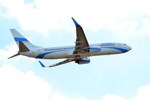 Warsaw Poland. May 28, 2018. A passenger plane takes off from the runway of Chopin Airport in Warsaw. photo