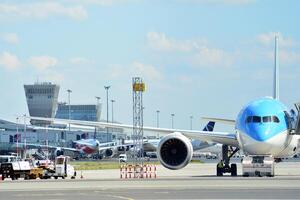 Warsaw Poland. June 8, 2018. Chopin Airport in Warsaw. Plane at the airport after landing. photo