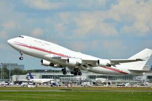 Warsaw Poland. May 28, 2018. A passenger plane takes off from the runway of Chopin Airport in Warsaw. photo