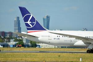 Warsaw Poland. June 8, 2018. Chopin Airport in Warsaw. Plane at the airport after landing. photo