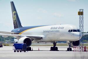 Warsaw Poland. June 8, 2018. Chopin Airport in Warsaw. Plane at the airport after landing. photo