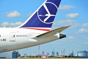 Warsaw Poland. June 8, 2018. Chopin Airport in Warsaw. Plane at the airport after landing. photo