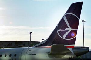 Warsaw Poland. June 8, 2018. Chopin Airport in Warsaw. Plane at the airport after landing. photo