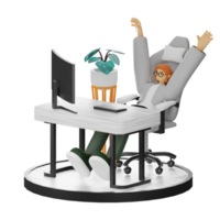 A Teenage Girl's Journey in 3D Illustration at the Computer Desk png