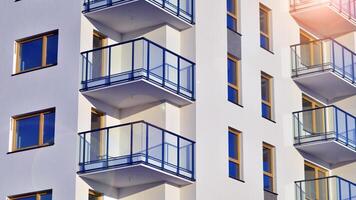 Residential area with modern apartment building. Facade of a modern apartment building. photo