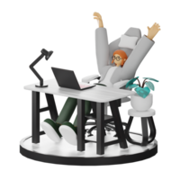 A Teenage Girl's Journey in 3D Illustration at the Computer Desk png