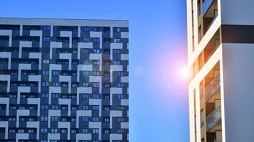 Residential area with modern apartment building. Facade of a modern apartment building. photo