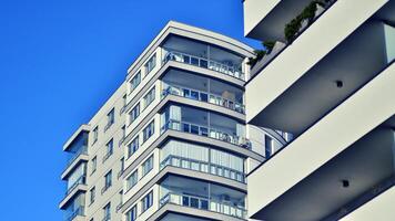 Residential area with modern apartment building. Facade of a modern apartment building. photo