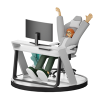 A Teenage Girl's Journey in 3D Illustration at the Computer Desk png