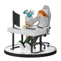 A Teenage Girl's Journey in 3D Illustration at the Computer Desk png