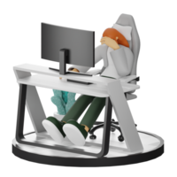 A Teenage Girl's Journey in 3D Illustration at the Computer Desk png