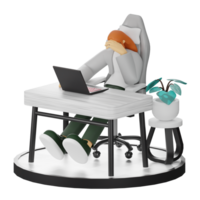 A Teenage Girl's Journey in 3D Illustration at the Computer Desk png