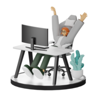 A Teenage Girl's Journey in 3D Illustration at the Computer Desk png