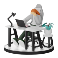 A Teenage Girl's Journey in 3D Illustration at the Computer Desk png