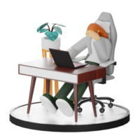 A Teenage Girl's Journey in 3D Illustration at the Computer Desk png