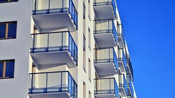 Residential area with modern apartment building. Facade of a modern apartment building. photo