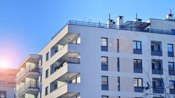 Residential area with modern apartment building. Facade of a modern apartment building. photo