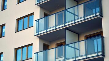 Residential area with modern apartment building. Facade of a modern apartment building. photo