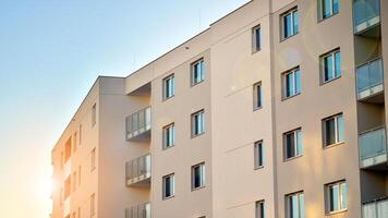 Residential area with modern apartment building. Facade of a modern apartment building. photo