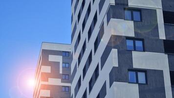 Residential area with modern apartment building. Facade of a modern apartment building. photo