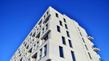 Residential area with modern apartment building. Facade of a modern apartment building. photo