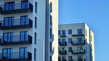 Residential area with modern apartment building. Facade of a modern apartment building. photo