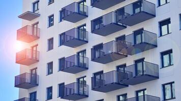 Residential area with modern apartment building. Facade of a modern apartment building. photo
