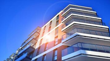 Residential area with modern apartment building. Facade of a modern apartment building. photo