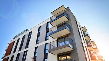 Residential area with modern apartment building. Facade of a modern apartment building. photo