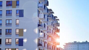 Residential area with modern apartment building. Facade of a modern apartment building. photo