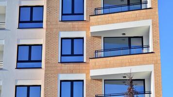 Residential area with modern apartment building. Multi Storey modern, new and stylish living block of flats. photo